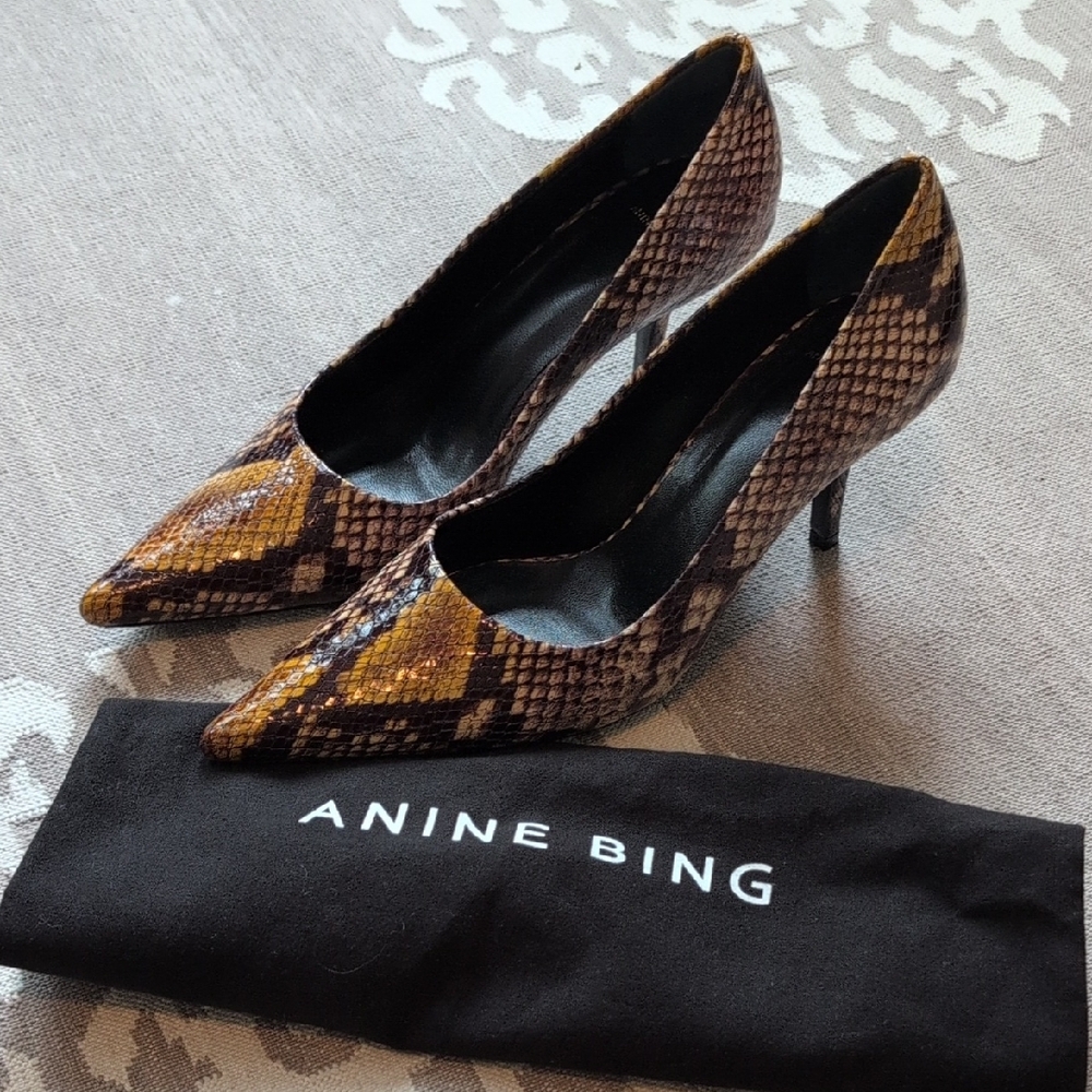 Anine Bing Brown Heels with Snakeskin Pattern